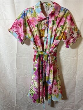 Kensie Floral Button-Front Mini Dress in Pink, Blue, Green